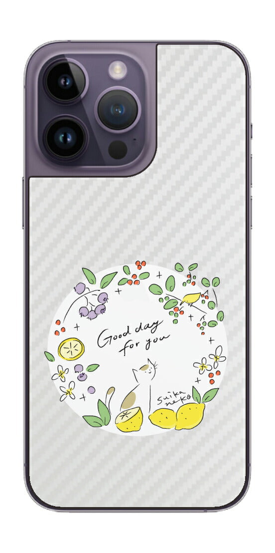 iPhone 14 pro Max用 【コラボ プリント Design by すいかねこ 002 】 カーボン調 背面 保護 フィルム 日本製