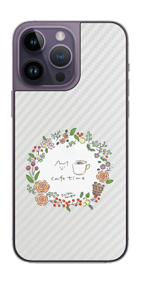 iPhone 14 pro Max用 【コラボ プリント Design by すいかねこ 008 】 カーボン調 背面 保護 フィルム 日本製