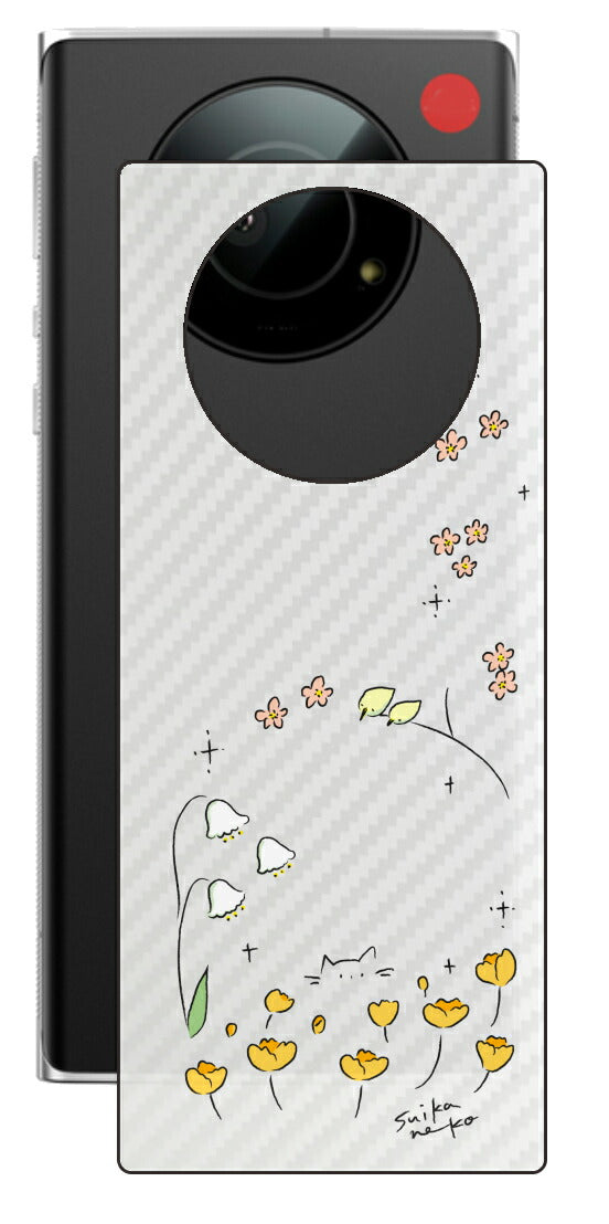 Leica Leitz Phone 1用 【コラボ プリント Design by すいかねこ 009 】 カーボン調 背面 保護 フィルム 日本製