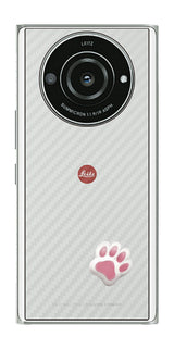 Leica Leitz Phone 2用 カーボン調 肉球 イラスト プリント 背面保護フィルム 日本製 [なんちゃって ぷくぷく ホワイト/ピンク]