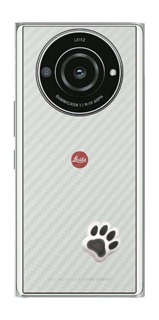 Leica Leitz Phone 2用 カーボン調 肉球 イラスト プリント 背面保護フィルム 日本製 [なんちゃって ぷくぷく ホワイト/ブラック]