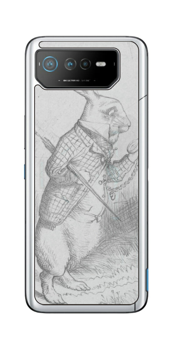 ASUS ROG Phone 6 / ROG Phone 6 Pro用 背面 保護 フィルム 名画プリント ジョン・テニエル （ John Tenniel ) 白ウサギ