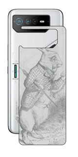 ASUS ROG Phone 6 / ROG Phone 6 Pro用 背面 保護 フィルム 名画プリント ジョン・テニエル ( John Tenniel ) 白ウサギ