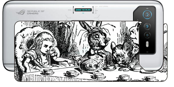 ASUS ROG Phone 6 / ROG Phone 6 Pro用 背面 保護 フィルム 名画プリント ジョン・テニエル （ John Tenniel ) 帽子屋と三月ウサギとのお茶会の場面