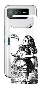 ASUS ROG Phone 6 / ROG Phone 6 Pro用 背面 保護 フィルム 名画プリント ジョン・テニエル ( John Tenniel ) フラミンゴでクロッケーをする場面