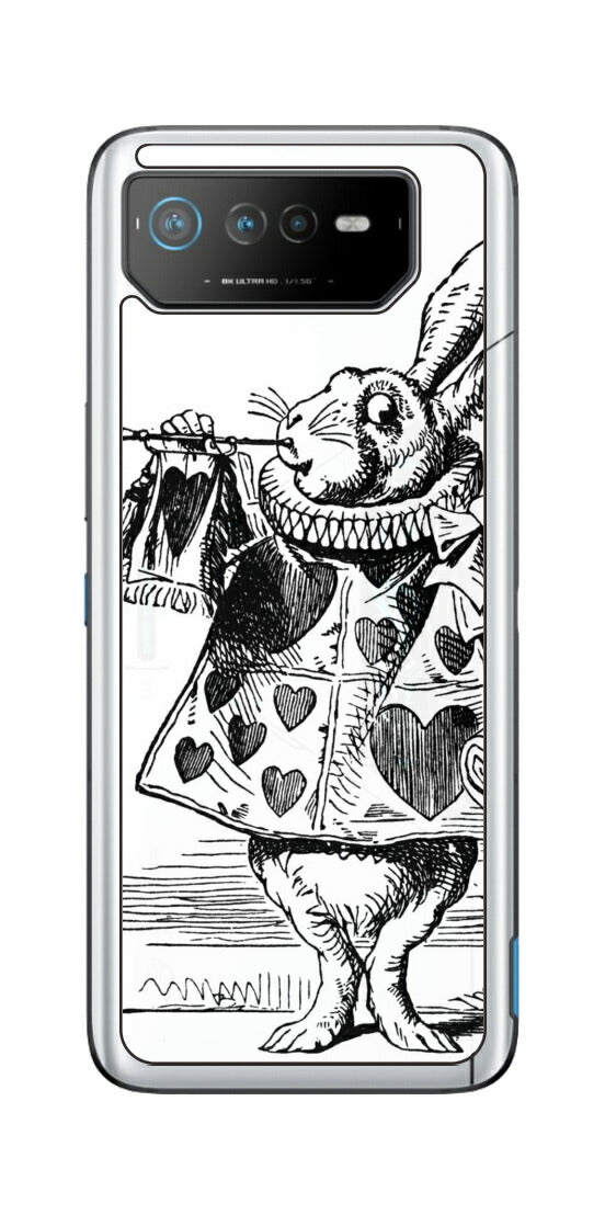 ASUS ROG Phone 6 / ROG Phone 6 Pro用 背面 保護 フィルム 名画プリント ジョン・テニエル （ John Tenniel ) 白ウサギ(ラッパ)