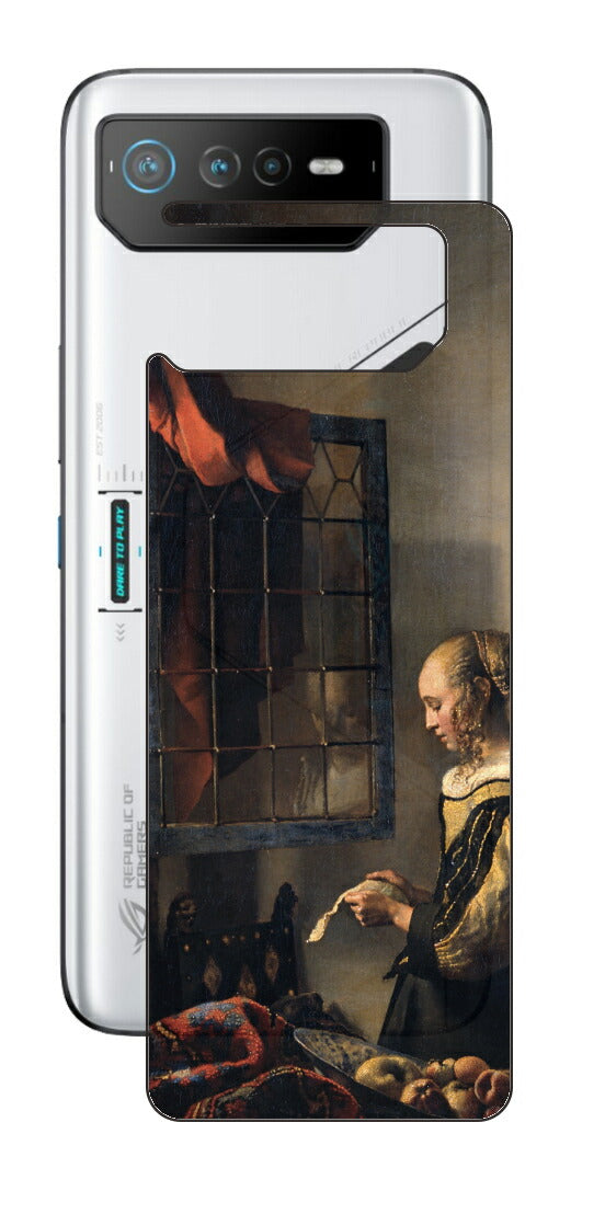 ASUS ROG Phone 6 / ROG Phone 6 Pro用 背面 保護 フィルム 名画 プリント フェルメール 開いた窓辺で手紙を読む少女 （ ヨハネス・フェルメール Johannes Vermeer ）
