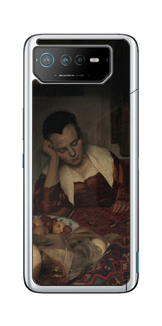 ASUS ROG Phone 6 / ROG Phone 6 Pro用 背面 保護 フィルム 名画 プリント フェルメール 眠っているメイド （ ヨハネス・フェルメール Johannes Vermeer ）