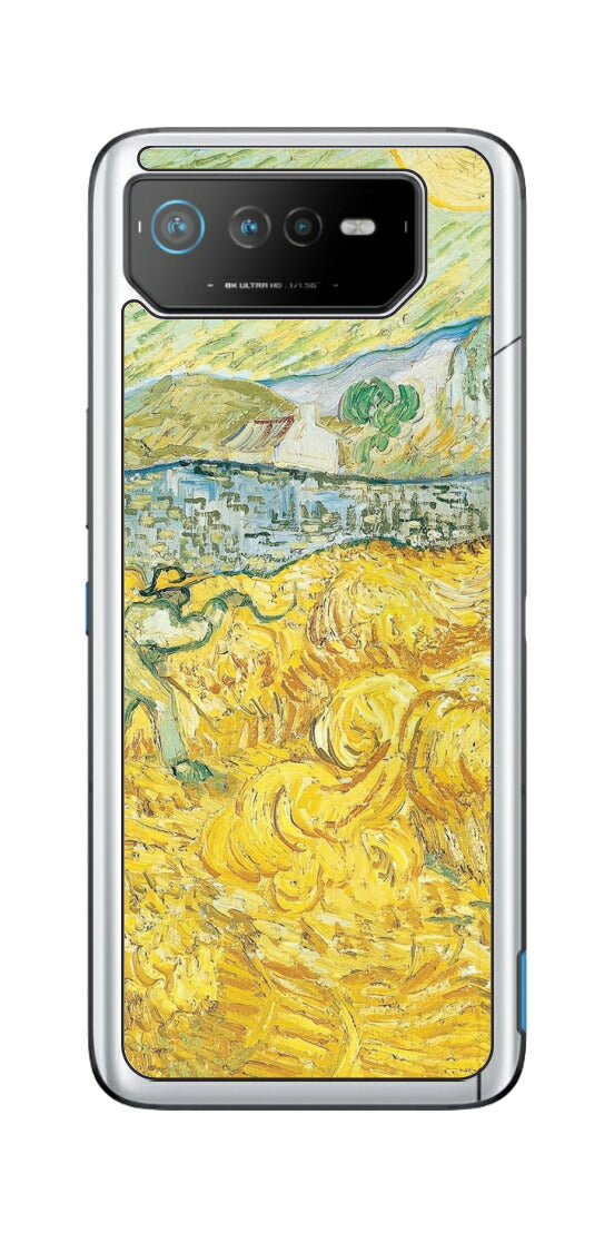 ASUS ROG Phone 6 / ROG Phone 6 Pro用 背面 保護 フィルム 名画 プリント ゴッホ サンポール病院の後ろの小麦畑と刈り取り機（ フィンセント ファン ゴッホ Vincent Willem van Gogh ）