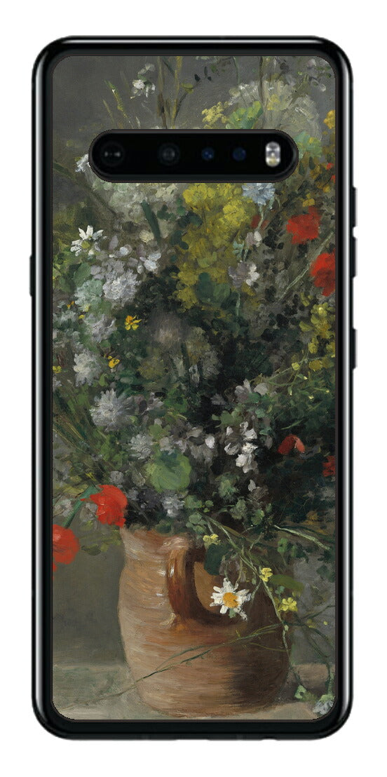 LG V60 ThinQ 5G用 背面 保護 フィルム 名画 プリント ルノワール 花瓶の花（ ピエール＝オーギュスト・ルノワール Pierre-Auguste Renoir ）