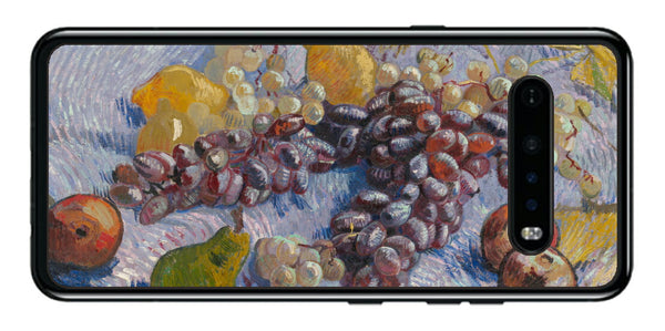 LG V60 ThinQ 5G用 背面 保護 フィルム 名画 プリント ゴッホ ぶどう、レモン、梨、りんご（ フィンセント ファン ゴッホ Vincent Willem van Gogh ）