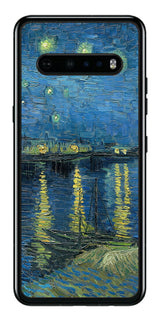 LG V60 ThinQ 5G用 背面 保護 フィルム 名画 プリント ゴッホ ローヌの星月夜( フィンセント ファン ゴッホ Vincent Willem van Gogh )