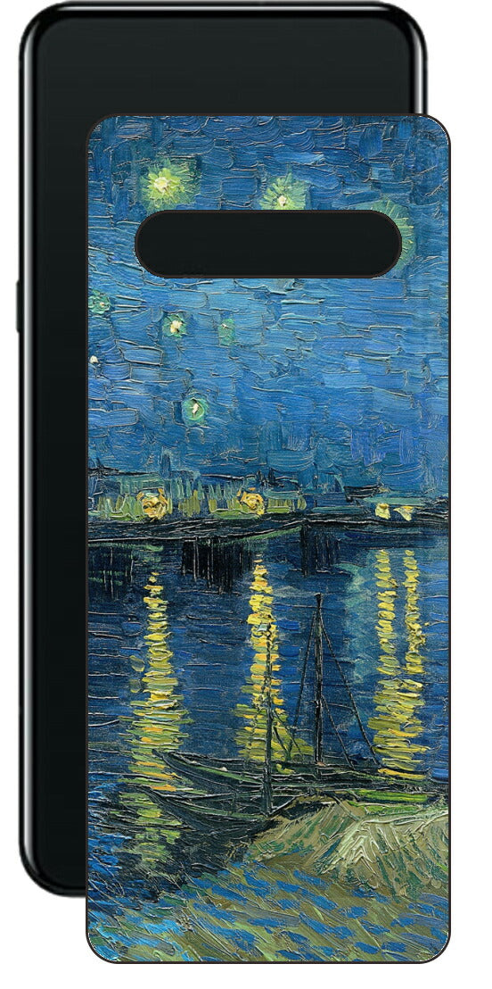 LG V60 ThinQ 5G用 背面 保護 フィルム 名画 プリント ゴッホ ローヌの星月夜（ フィンセント ファン ゴッホ Vincent Willem van Gogh ）