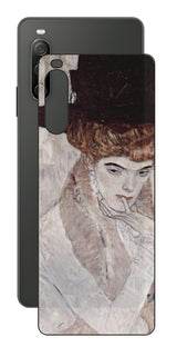 Sony Xperia 10 IV用 背面 保護 フィルム 名画プリント グスタフ クリムト 黒の羽根帽子