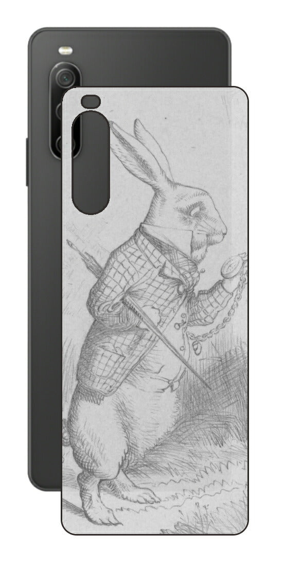 Sony Xperia 10 IV用 背面 保護 フィルム 名画プリント ジョン・テニエル （ John Tenniel ) 白ウサギ