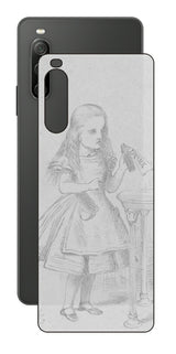 Sony Xperia 10 IV用 背面 保護 フィルム 名画プリント ジョン・テニエル ( John Tenniel ) 「私を飲んで」と書かれた瓶の場面