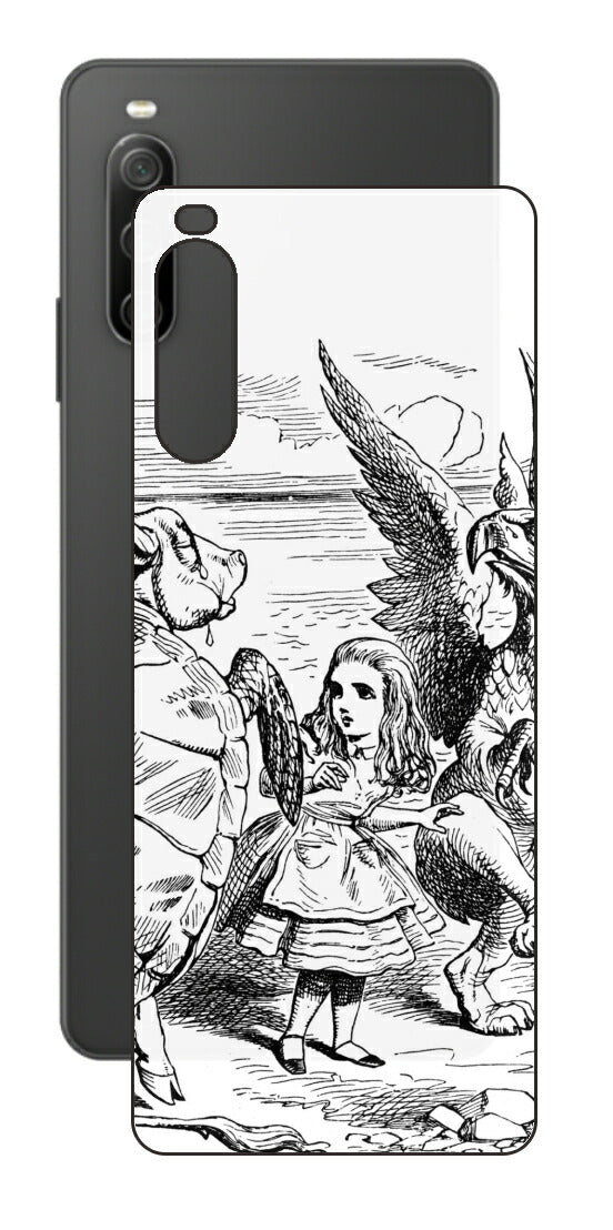 Sony Xperia 10 IV用 背面 保護 フィルム 名画プリント ジョン・テニエル （ John Tenniel ) 海ガメもどきとグリフォン
