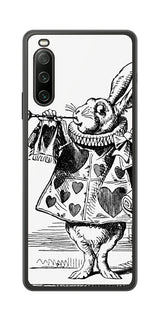 Sony Xperia 10 IV用 背面 保護 フィルム 名画プリント ジョン・テニエル ( John Tenniel ) 白ウサギ(ラッパ)