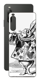 Sony Xperia 10 IV用 背面 保護 フィルム 名画プリント ジョン・テニエル ( John Tenniel ) 白ウサギ(ラッパ)