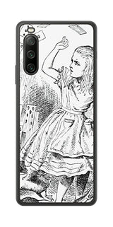 Sony Xperia 10 IV用 背面 保護 フィルム 名画プリント ジョン・テニエル ( John Tenniel ) トランプがアリスにとびかかる場面