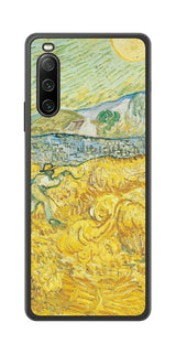 Sony Xperia 10 IV用 背面 保護 フィルム 名画 プリント ゴッホ サンポール病院の後ろの小麦畑と刈り取り機( フィンセント ファン ゴッホ Vincent Willem van Gogh )