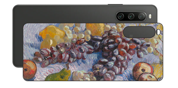 Sony Xperia 10 IV用 背面 保護 フィルム 名画 プリント ゴッホ ぶどう、レモン、梨、りんご（ フィンセント ファン ゴッホ Vincent Willem van Gogh ）