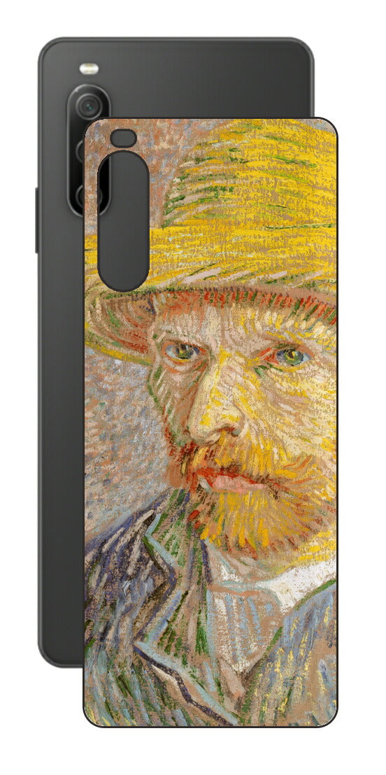 Sony Xperia 10 IV用 背面 保護 フィルム 名画 プリント ゴッホ 麦わらの自画像（ フィンセント ファン ゴッホ Vincent Willem van Gogh ）