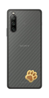 Sony Xperia 10 IV用 カーボン調 肉球 イラスト プリント 背面保護フィルム 日本製 [なんちゃって ぷくぷく イエロー/ブラウン]