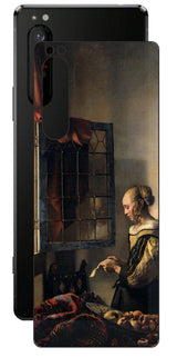 Sony Xperia 1 II用 背面 保護 フィルム 名画 プリント フェルメール 開いた窓辺で手紙を読む少女 ( ヨハネス・フェルメール Johannes Vermeer )
