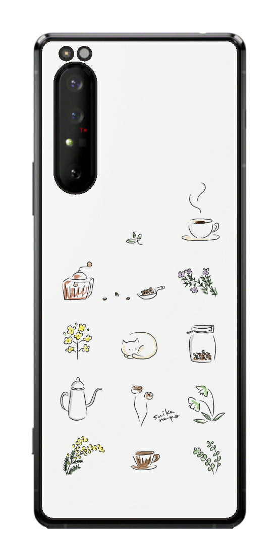 Sony Xperia 1 II用 【コラボ プリント Design by すいかねこ 001 】 背面 保護 フィルム 日本製