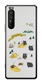 Sony Xperia 1 II用 【コラボ プリント Design by すいかねこ 004 】 カーボン調 背面 保護 フィルム 日本製