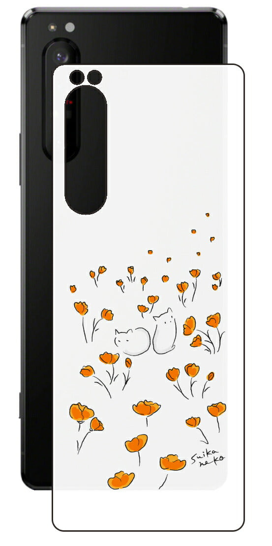 Sony Xperia 1 II用 【コラボ プリント Design by すいかねこ 006 】 背面 保護 フィルム 日本製