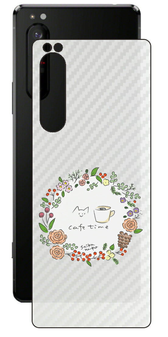 Sony Xperia 1 II用 【コラボ プリント Design by すいかねこ 008 】 カーボン調 背面 保護 フィルム 日本製