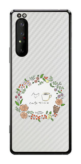 Sony Xperia 1 II用 【コラボ プリント Design by すいかねこ 008 】 カーボン調 背面 保護 フィルム 日本製