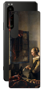 Sony Xperia 1 III用 背面 保護 フィルム 名画 プリント フェルメール 開いた窓辺で手紙を読む少女 ( ヨハネス・フェルメール Johannes Vermeer )