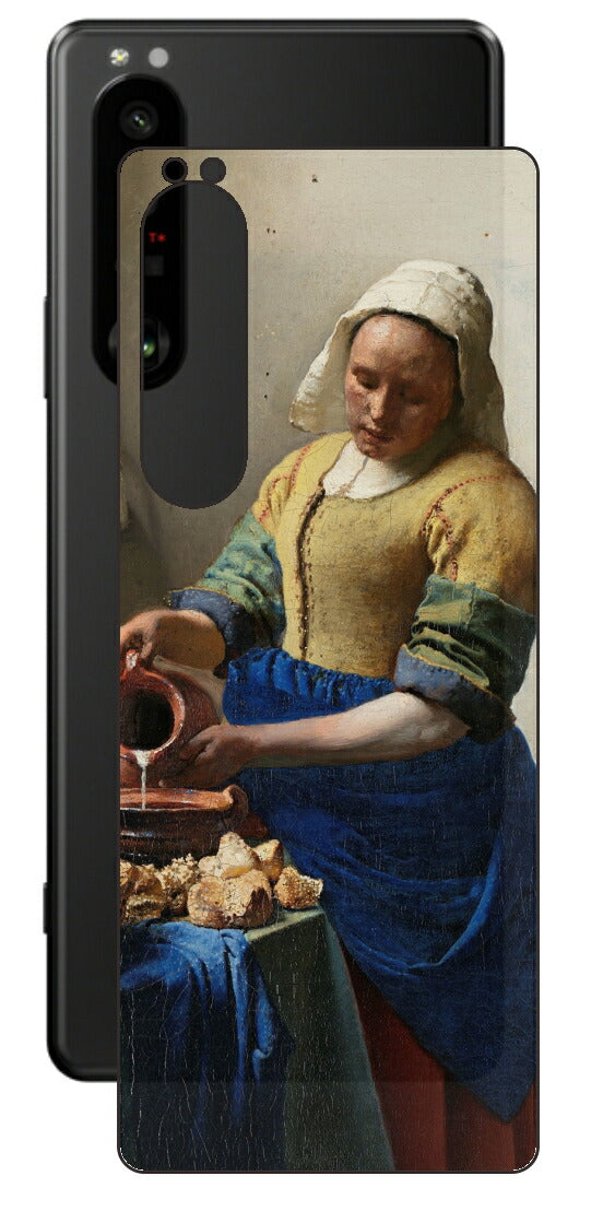 Sony Xperia 1 III用 背面 保護 フィルム 名画 プリント フェルメール 牛乳を注ぐ女 （ ヨハネス・フェルメール Johannes Vermeer ）