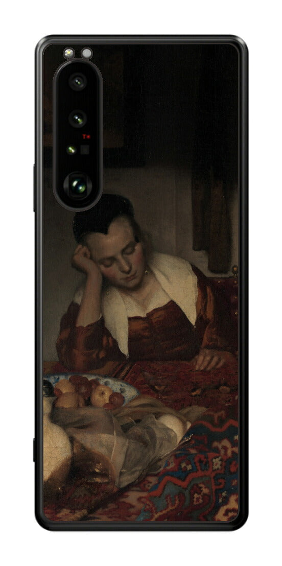 Sony Xperia 1 III用 背面 保護 フィルム 名画 プリント フェルメール 眠っているメイド （ ヨハネス・フェルメール Johannes Vermeer ）