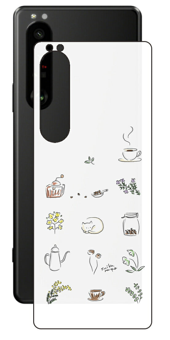 Sony Xperia 1 III用 【コラボ プリント Design by すいかねこ 001 】 背面 保護 フィルム 日本製