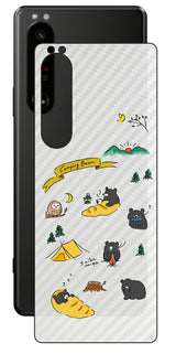 Sony Xperia 1 III用 【コラボ プリント Design by すいかねこ 004 】 カーボン調 背面 保護 フィルム 日本製