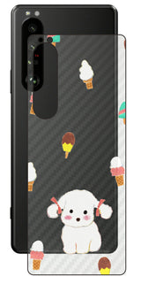 Sony Xperia 1 III用 【コラボ プリント Design by よこお さとみ 002 】 カーボン調 背面 保護 フィルム 日本製