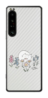 Sony Xperia 1 IV用 【コラボ プリント Design by すいかねこ 003 】 カーボン調 背面 保護 フィルム 日本製