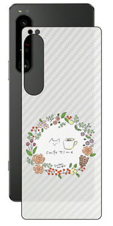 Sony Xperia 1 IV用 【コラボ プリント Design by すいかねこ 008 】 カーボン調 背面 保護 フィルム 日本製