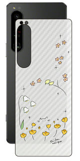 Sony Xperia 1 IV用 【コラボ プリント Design by すいかねこ 009 】 カーボン調 背面 保護 フィルム 日本製