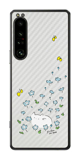 Sony Xperia 1 IV用 【コラボ プリント Design by すいかねこ 010 】 カーボン調 背面 保護 フィルム 日本製
