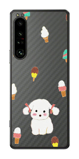 Sony Xperia 1 IV用 【コラボ プリント Design by よこお さとみ 002 】 カーボン調 背面 保護 フィルム 日本製