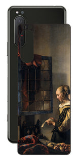 Sony Xperia 5 II用 背面 保護 フィルム 名画 プリント フェルメール 開いた窓辺で手紙を読む少女 ( ヨハネス・フェルメール Johannes Vermeer )