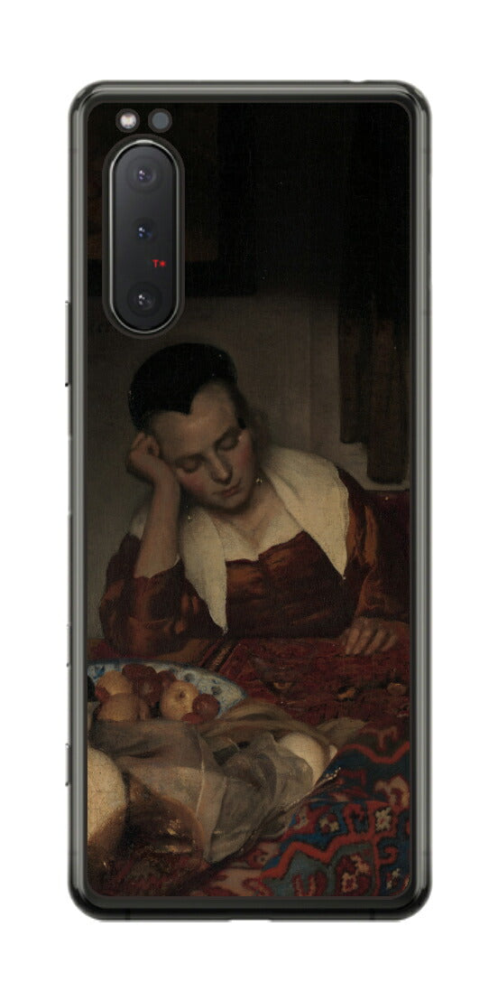 Sony Xperia 5 II用 背面 保護 フィルム 名画 プリント フェルメール 眠っているメイド （ ヨハネス・フェルメール Johannes Vermeer ）