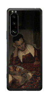 Sony Xperia 5 III用 背面 保護 フィルム 名画 プリント フェルメール 眠っているメイド ( ヨハネス・フェルメール Johannes Vermeer )