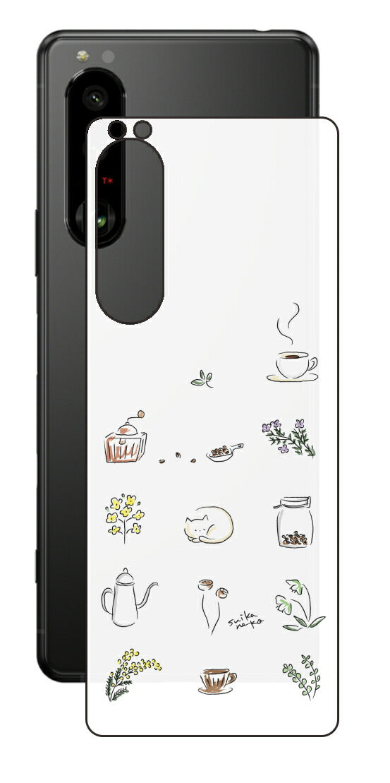 Sony Xperia 5 III用 【コラボ プリント Design by すいかねこ 001 】 背面 保護 フィルム 日本製