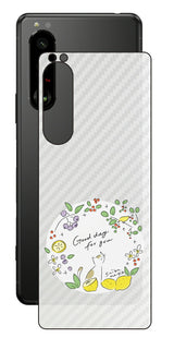 Sony Xperia 5 III用 【コラボ プリント Design by すいかねこ 002 】 カーボン調 背面 保護 フィルム 日本製